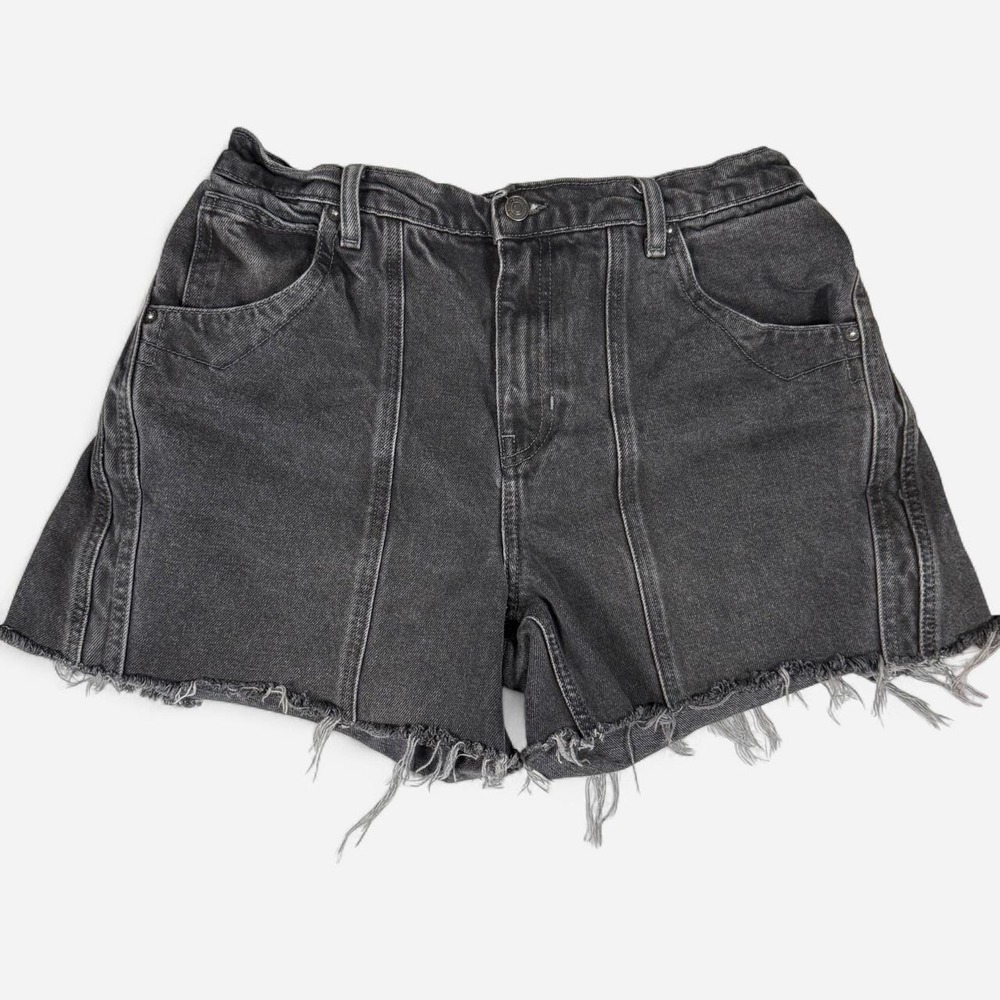 We The Free Free People Black Denim Cutoff Shorts High Rise Seam Utility 28
